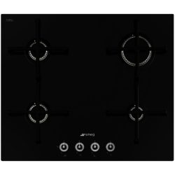 Smeg PV164CN 60cm Linea Gas on Glass Hob with  Ceramic Straight Edge Glass in Black Glass